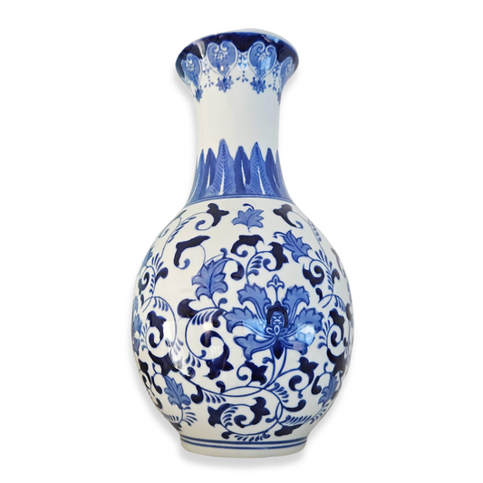 Blue & White Chinoiserie Pottery Vase - Large
