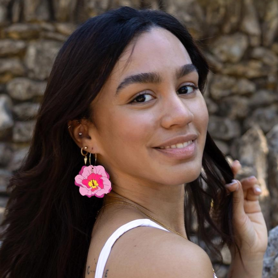 Hibiscus Flower Hoop Dangle Earrings