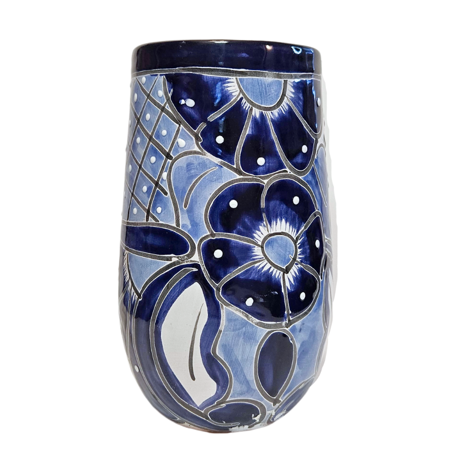 Blue & White Mexican Pottery Vase - Floral