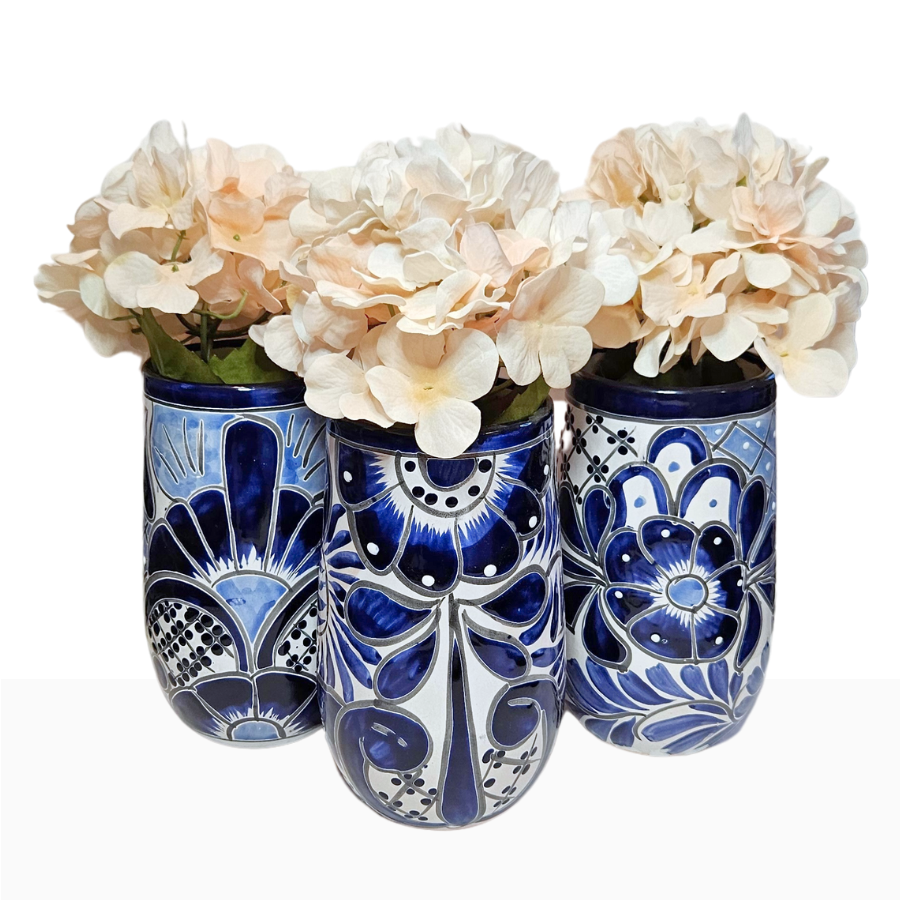 Blue & White Mexican Pottery Vase - Rise