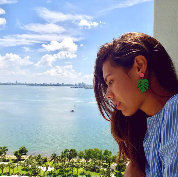 Monstera Dot Dangle Earrings