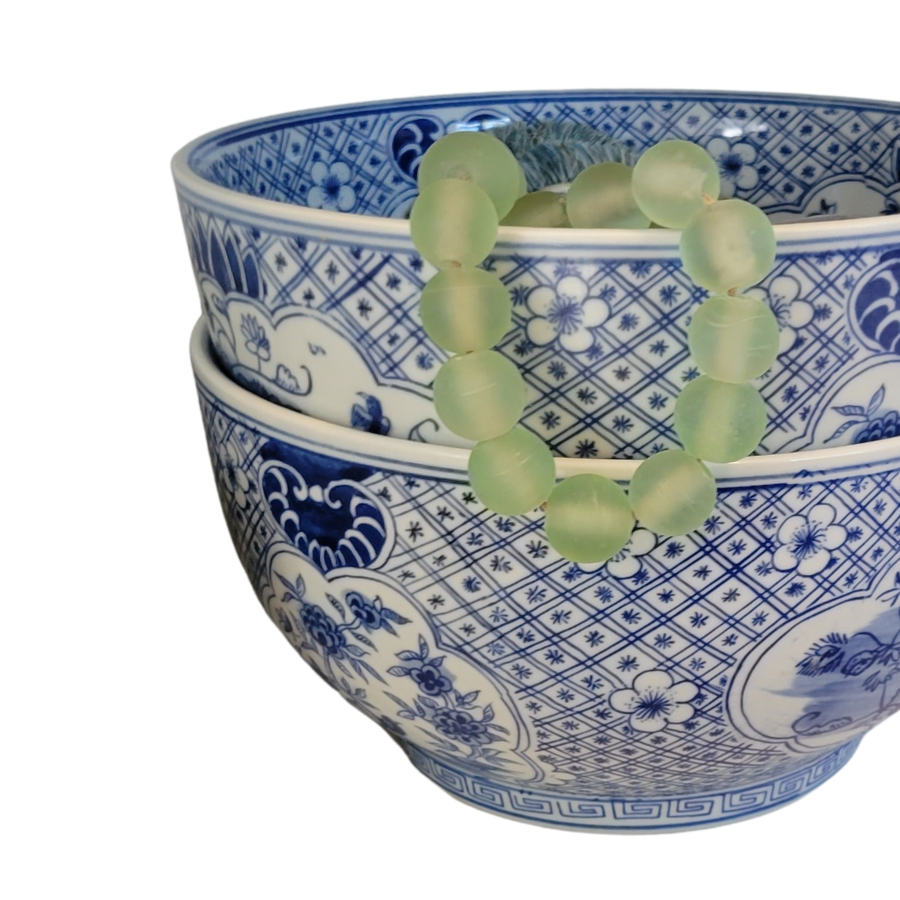 Blue & White Chinoiserie Handpainted Large Floral Bowl