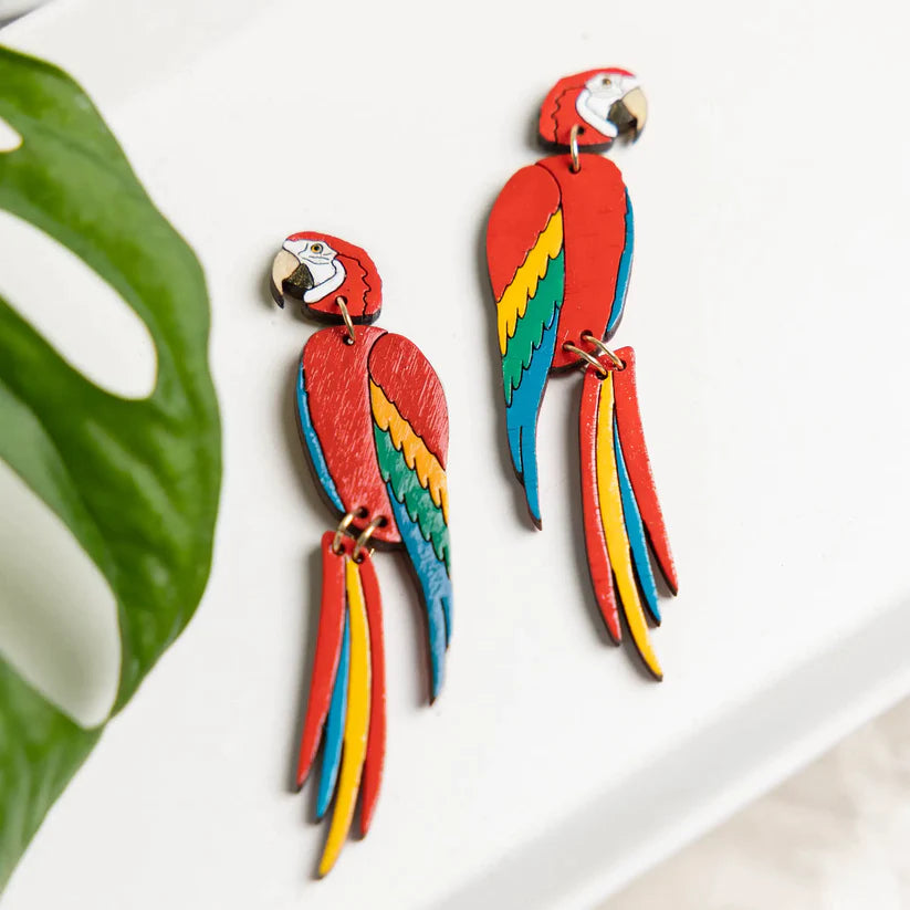 Scarlet Red Macaw Parrot Earrings