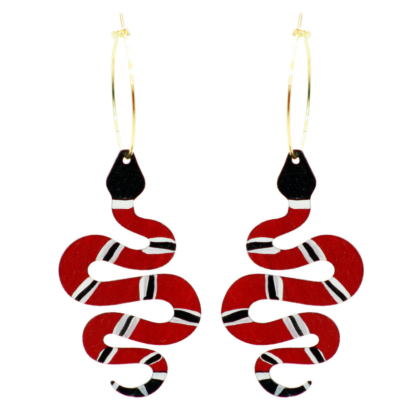 Red Snake Hoop Earrings