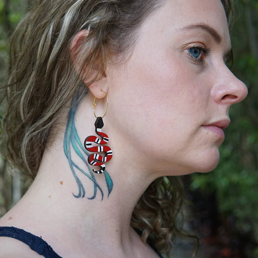 Red Snake Hoop Earrings