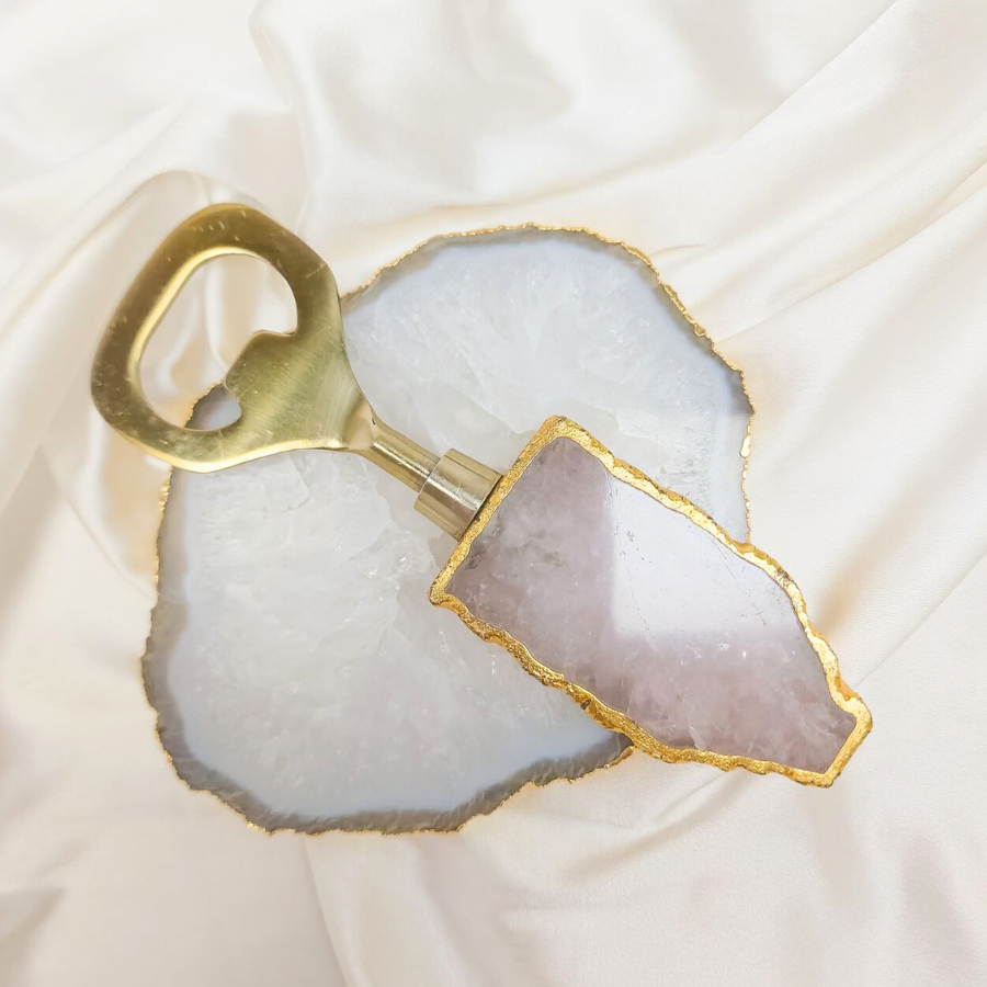 Gold-Plated Rose Quartz Bottle Opener