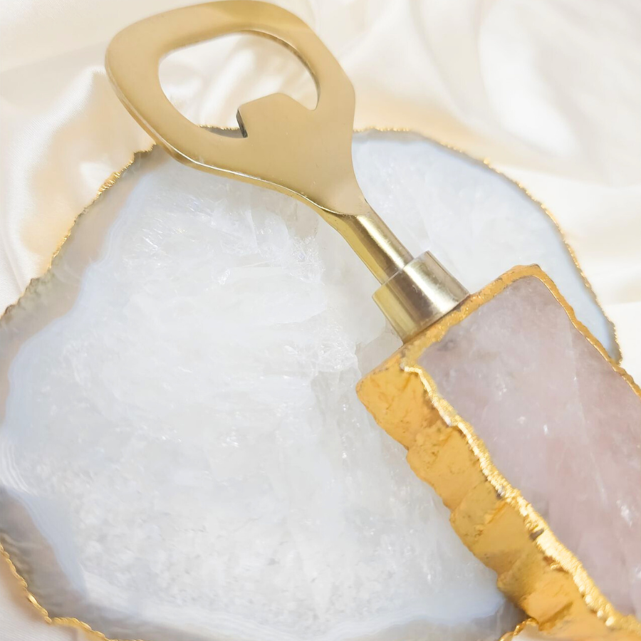 Gold-Plated Rose Quartz Bottle Opener