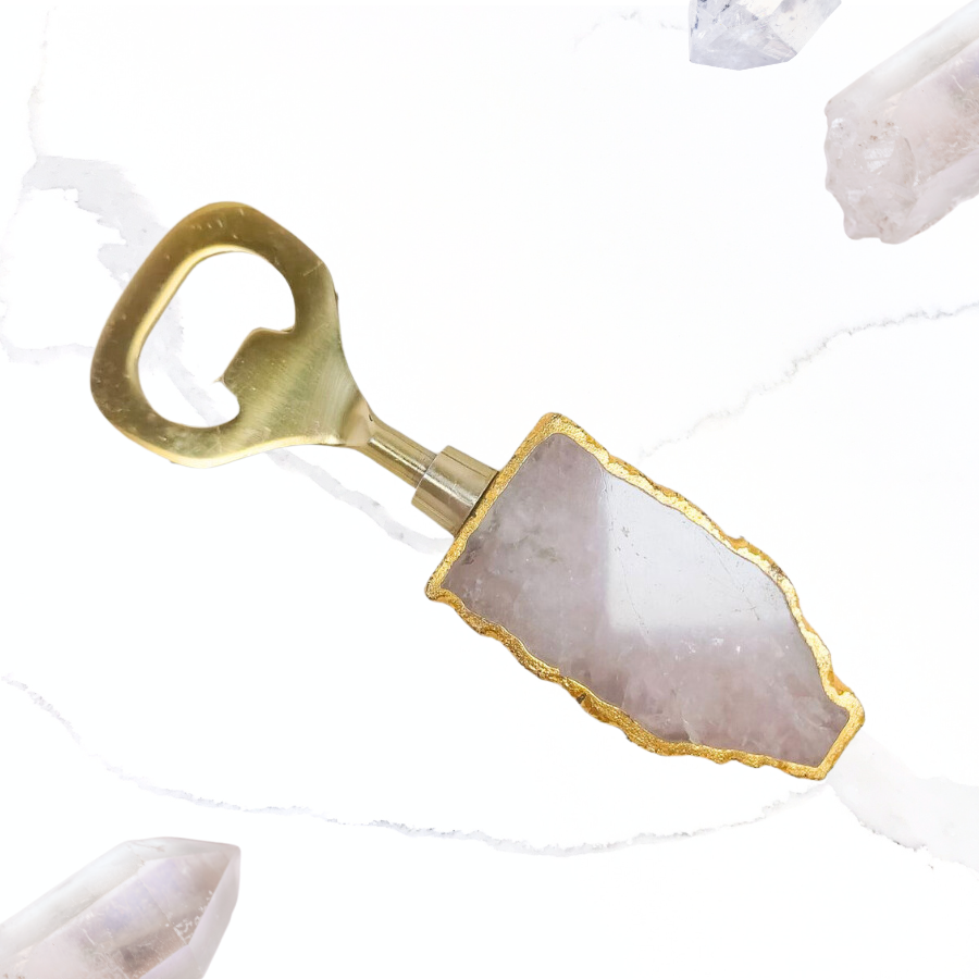 Gold-Plated Rose Quartz Bottle Opener