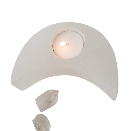 Selenite Moon Candle Holder