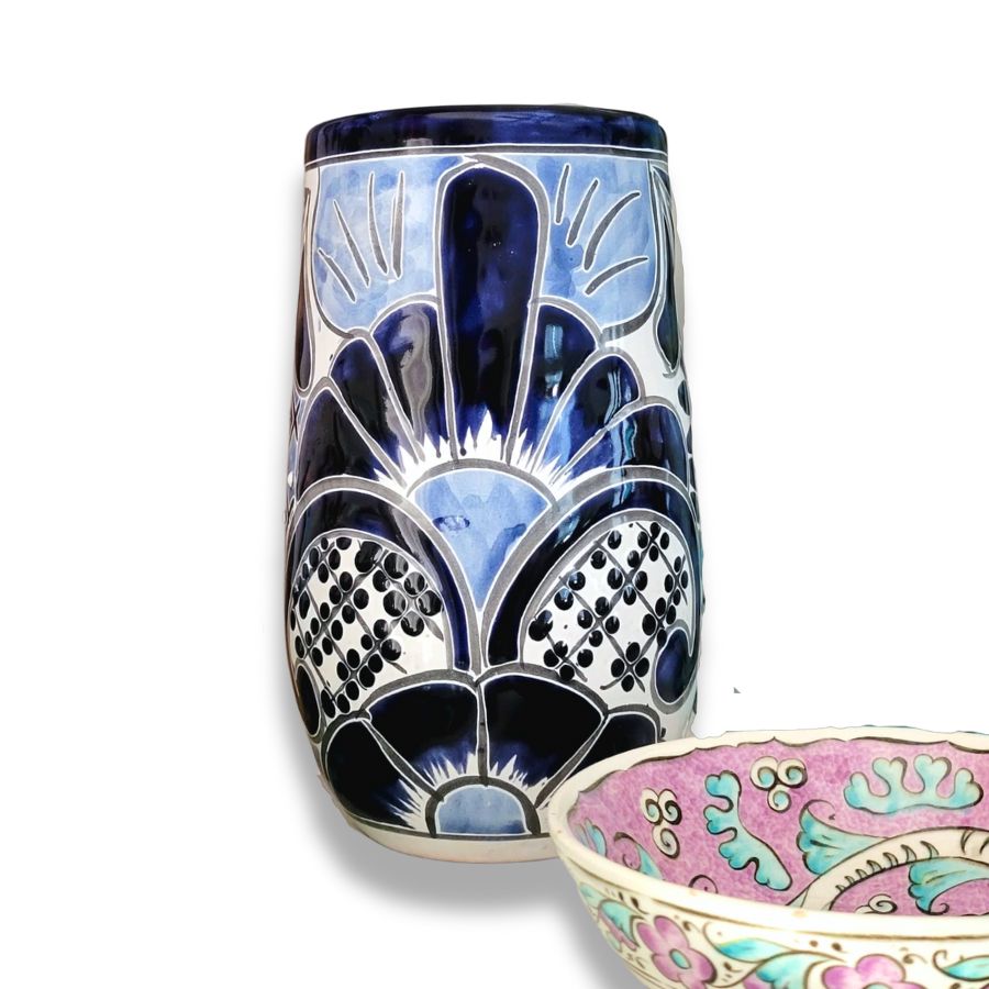 Blue & White Mexican Pottery Vase - Rise