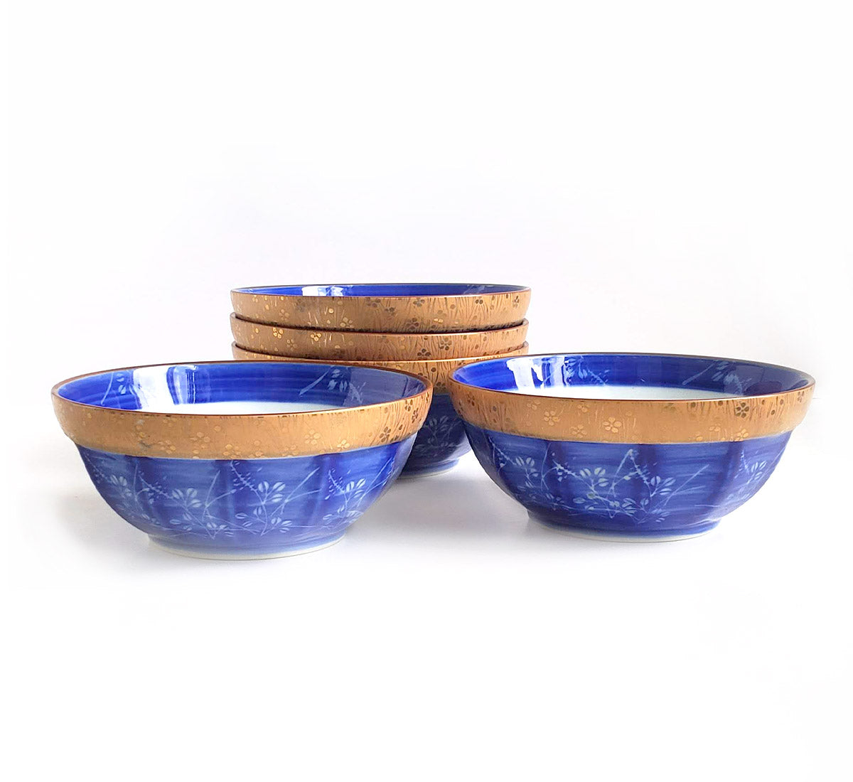 Blue & Gold Handpainted Bowls - Set of 4