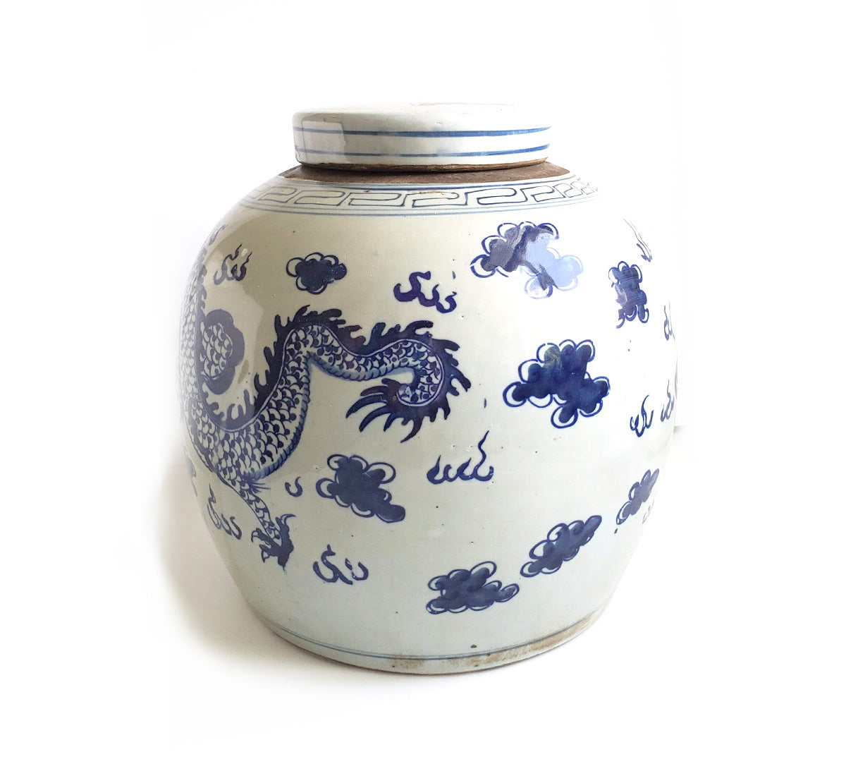 Blue & White Chinoiserie Handpainted Dragon Ginger Jar