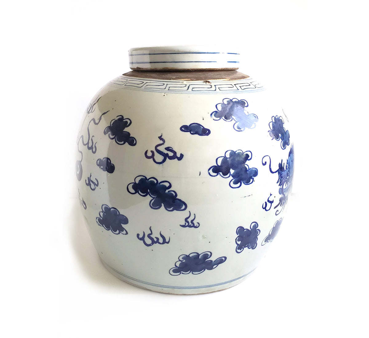 Blue & White Chinoiserie Handpainted Dragon Ginger Jar