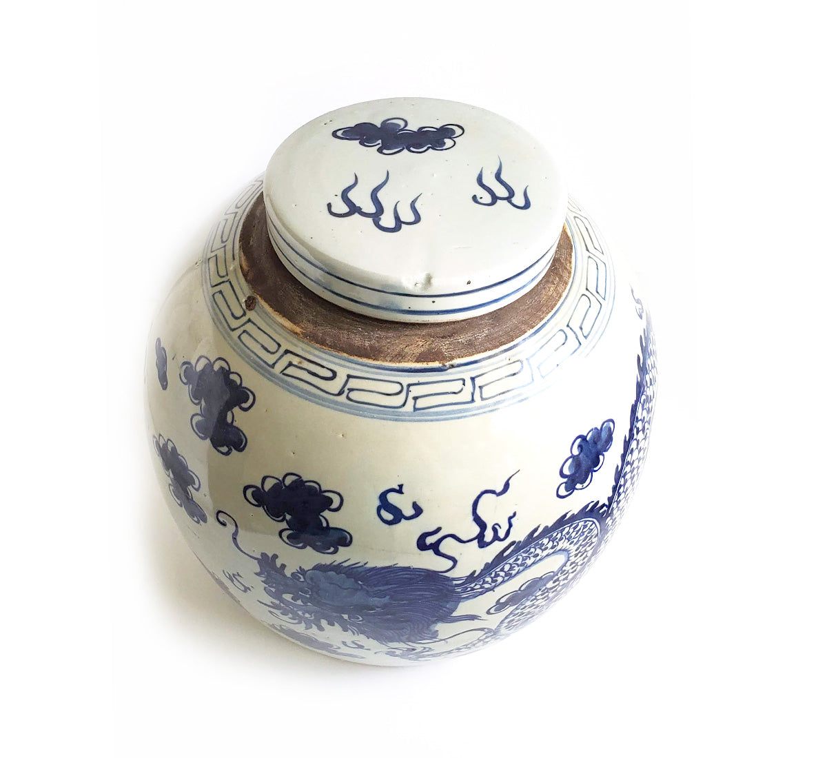 Blue & White Chinoiserie Handpainted Dragon Ginger Jar