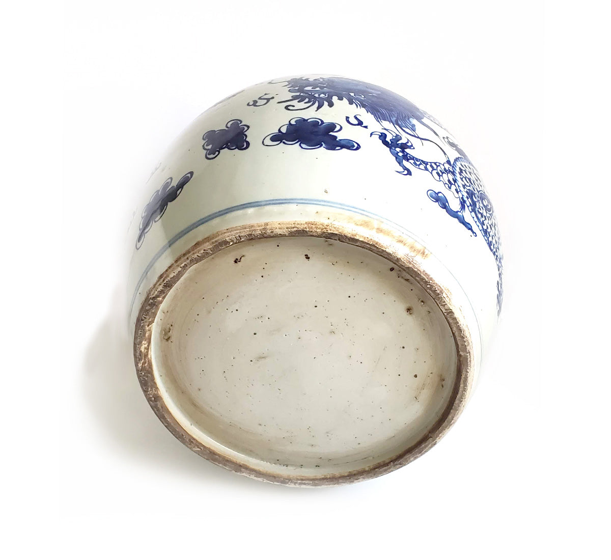 Blue & White Chinoiserie Handpainted Dragon Ginger Jar