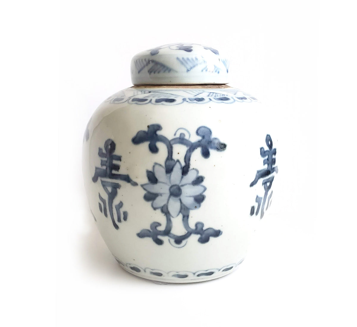 Blue & White Chinoiserie Handpainted Ginger Jar - Floral Motif
