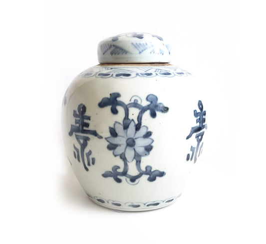 Blue & White Chinoiserie Handpainted Ginger Jar - Floral Motif