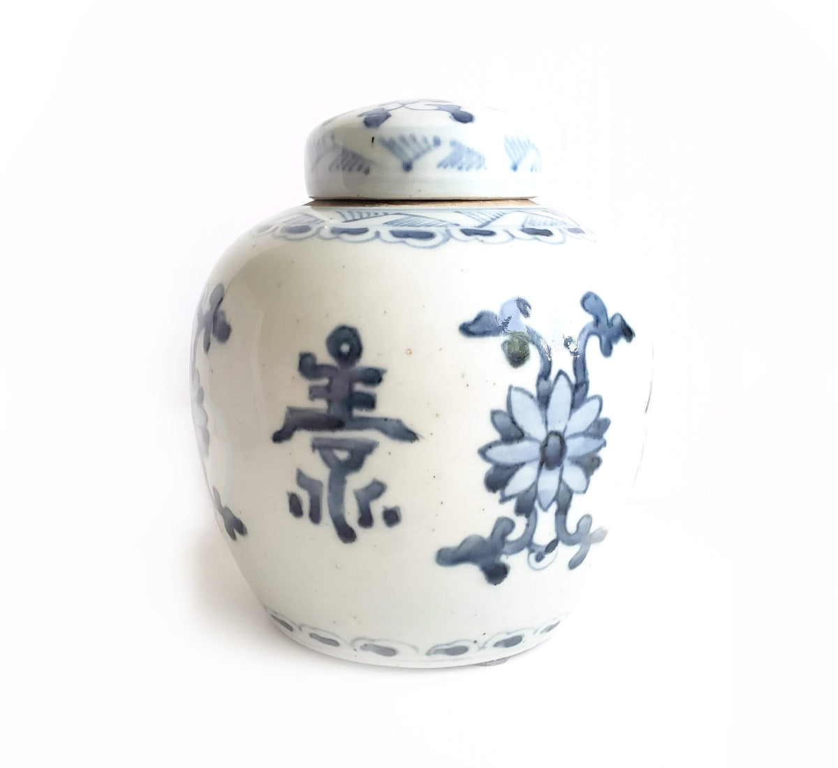 Blue & White Chinoiserie Handpainted Ginger Jar - Floral Motif