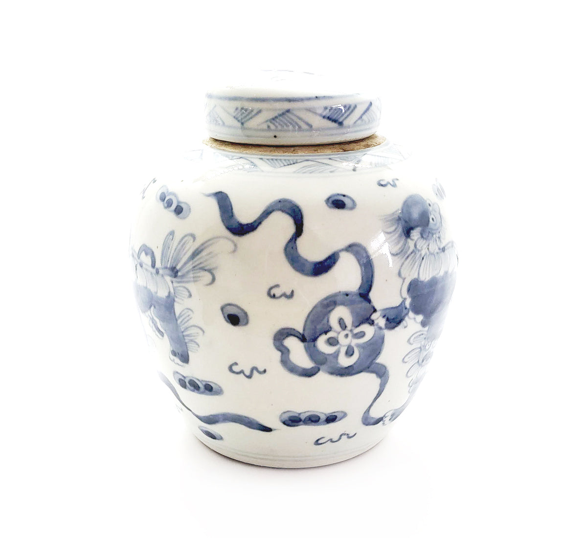 Blue & White Chinoiserie Handpainted Ginger Jar - Foo Dogs Motif