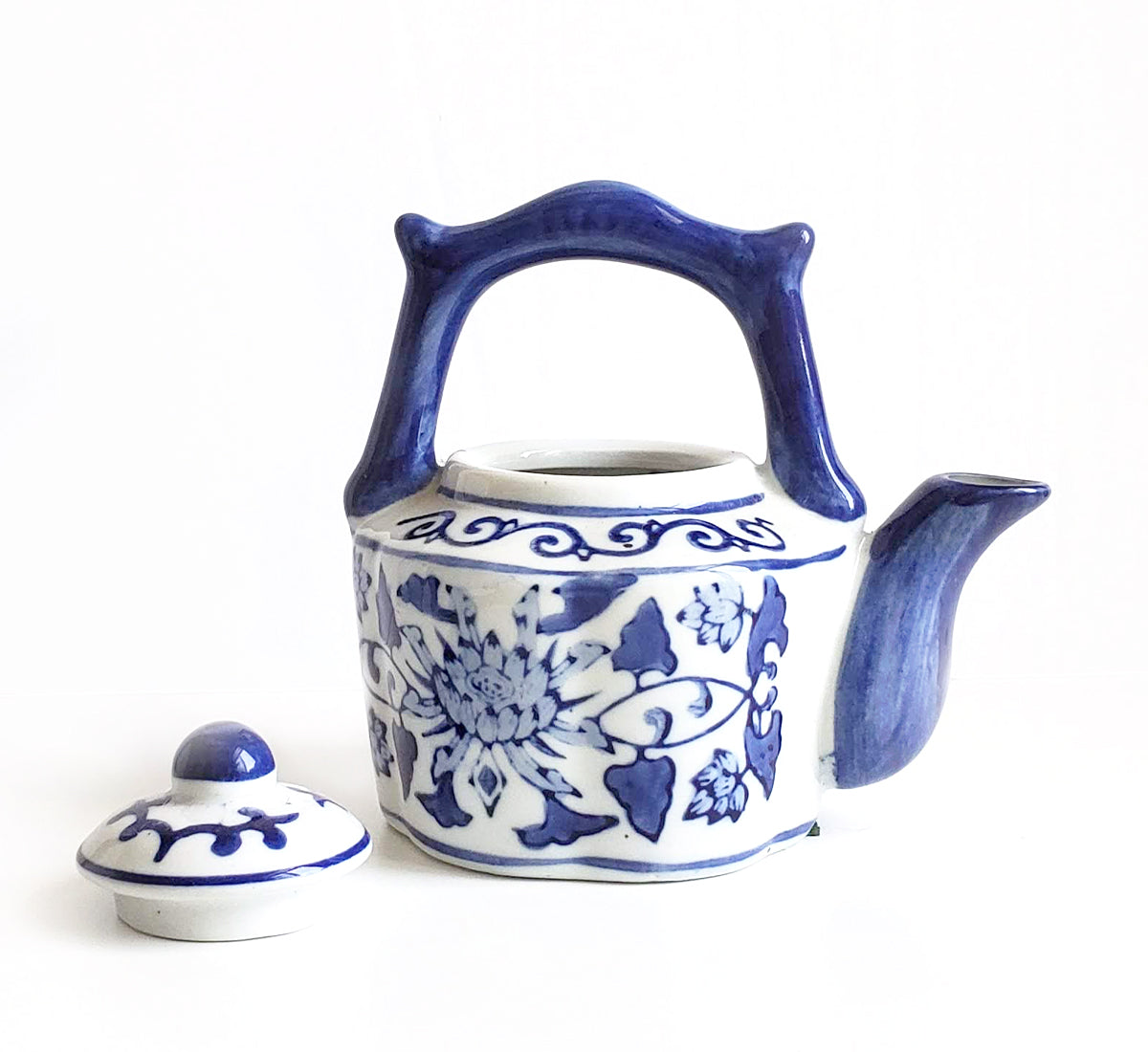 Blue & White Chinoiserie Handpainted Tea Pot - Mini Lotus