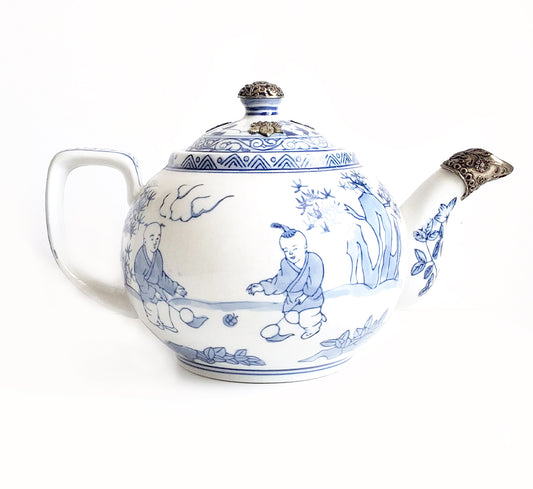 Blue & White Chinoiserie Handpainted Tea Pot - Large