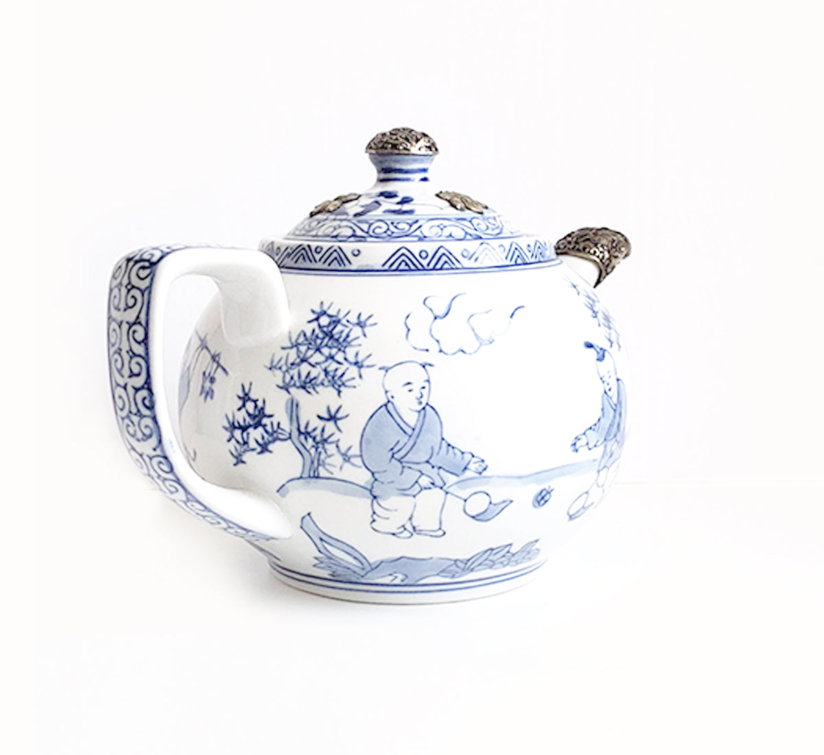Blue & White Chinoiserie Handpainted Tea Pot - Large