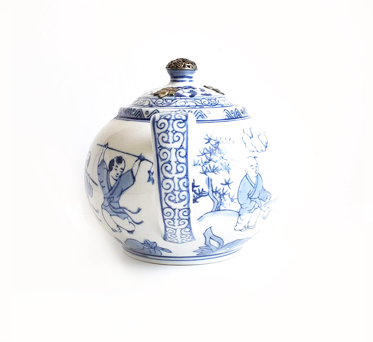 Blue & White Chinoiserie Handpainted Tea Pot - Large