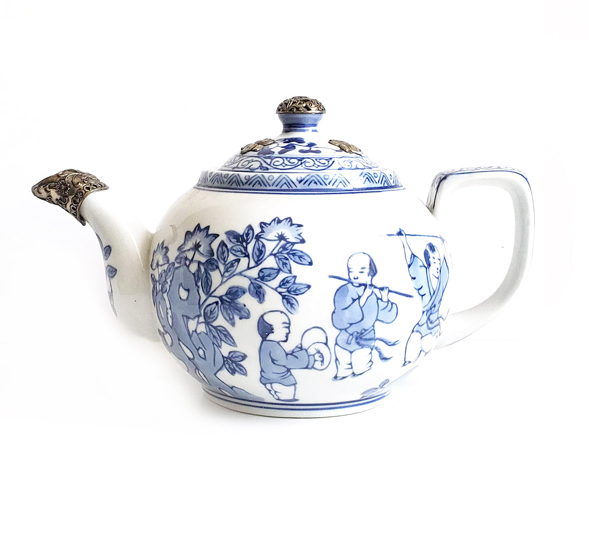 Blue & White Chinoiserie Handpainted Tea Pot - Large