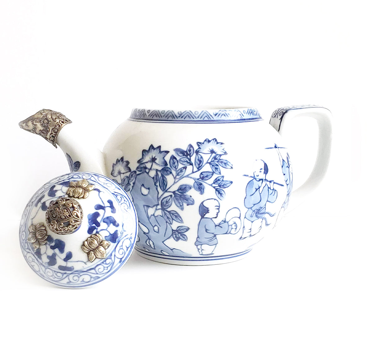 Blue & White Chinoiserie Handpainted Tea Pot - Large