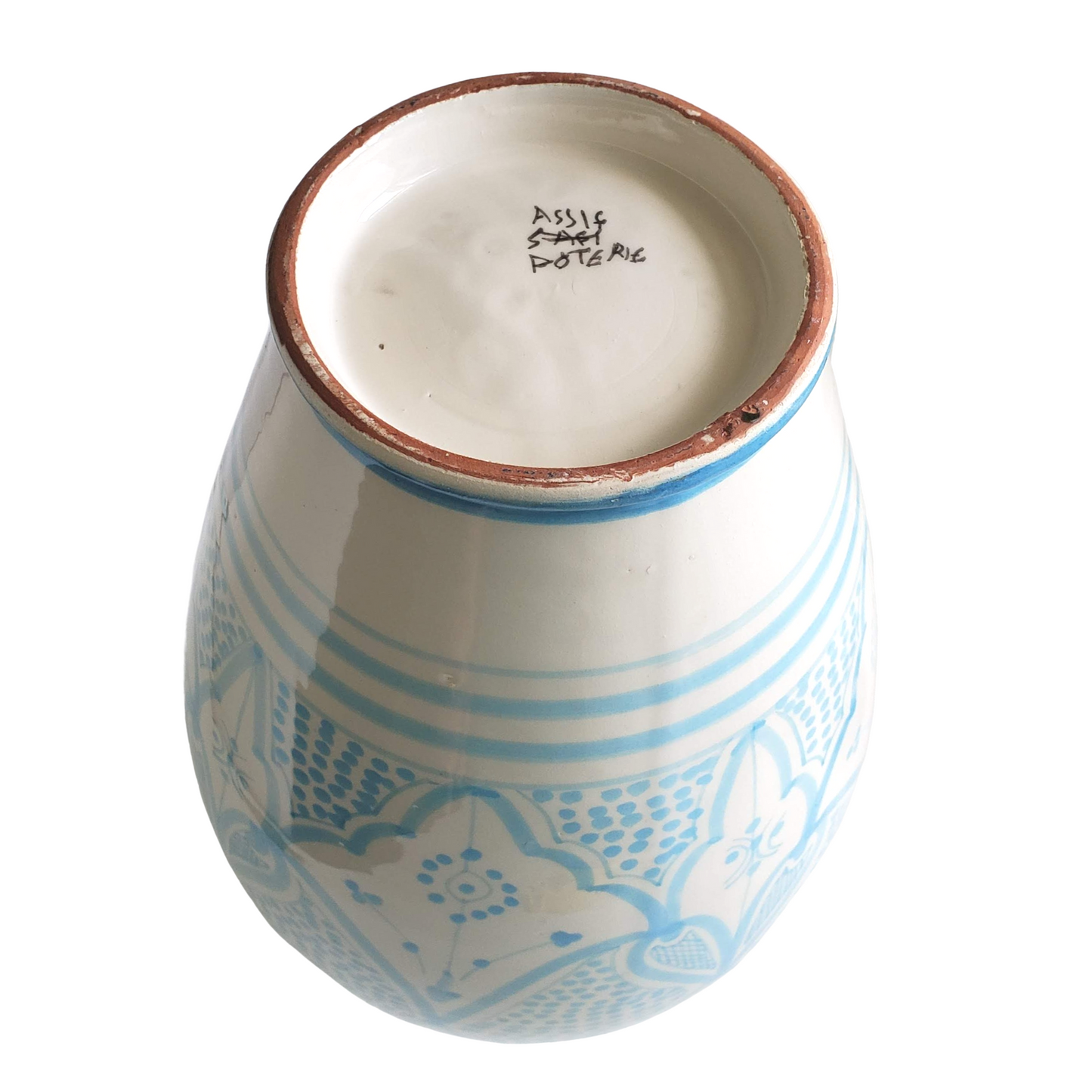 Handpainted Moroccan Light Blue and White Vase - Large