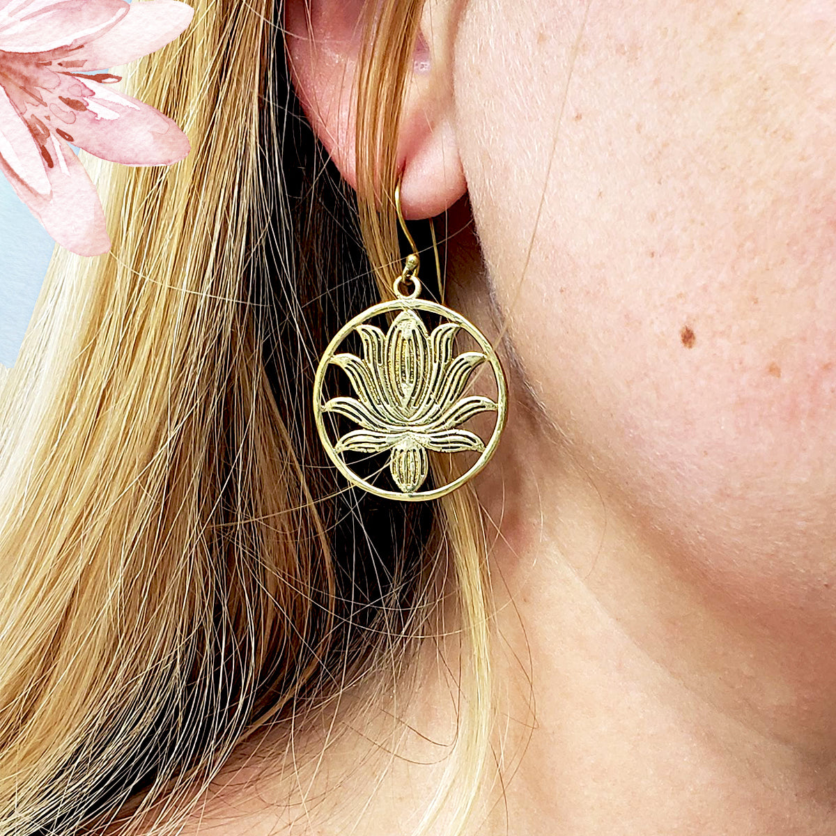 Lotus Recycled Brass Hanging Tribal Earrings