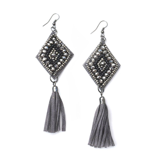 Midnight Beaded Tassel Earrings
