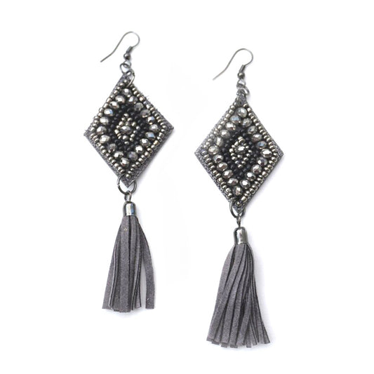 Midnight Beaded Tassel Earrings