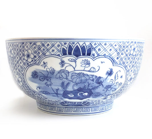 Blue & White Chinoiserie Handpainted Large Floral Bowl