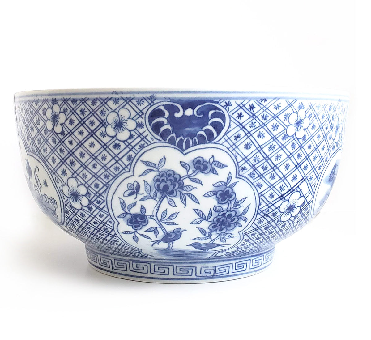 Blue & White Chinoiserie Handpainted Large Floral Bowl