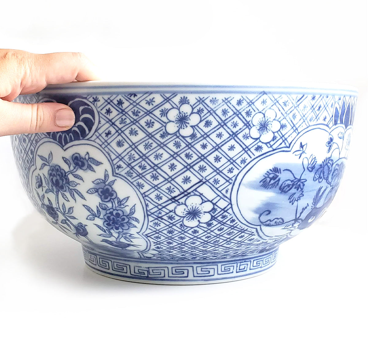 Blue & White Chinoiserie Handpainted Large Floral Bowl
