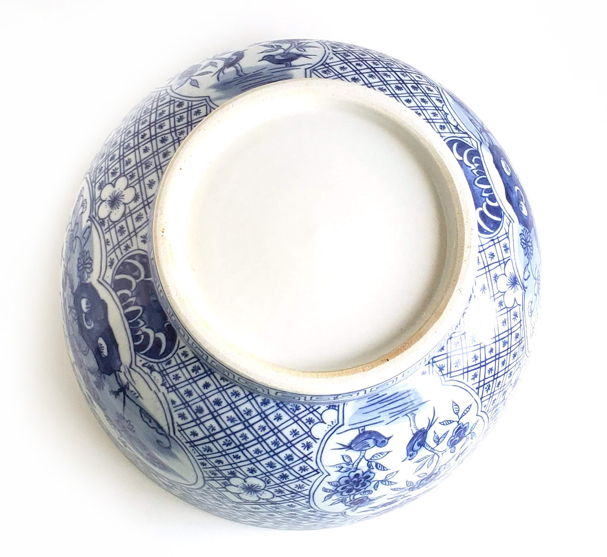 Blue & White Chinoiserie Handpainted Large Floral Bowl