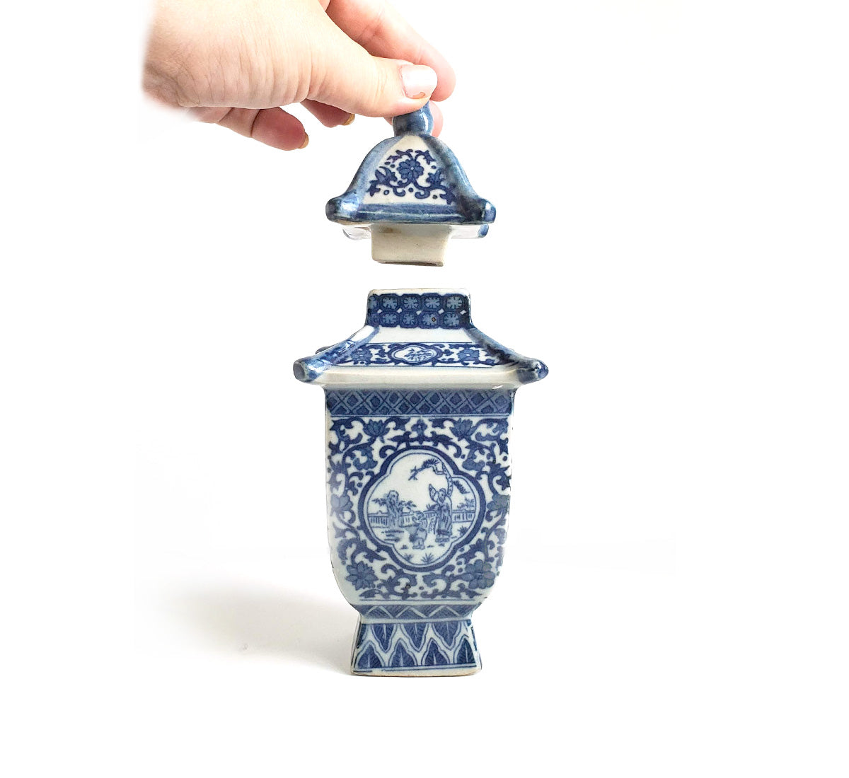 Blue & White Chinoiserie Handpainted Mini Pagoda Vase - LAST ONE