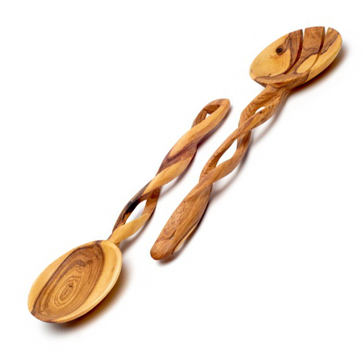Olive Wood Spiral Serving Spoons - Set of 2