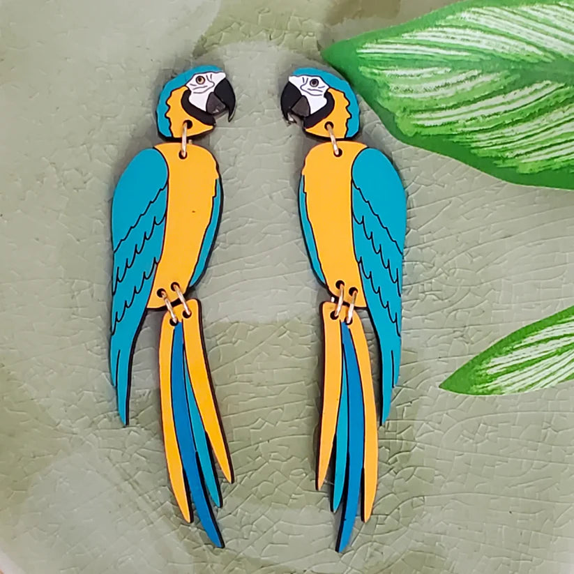 Blue & Gold Macaw Parrot Earrings