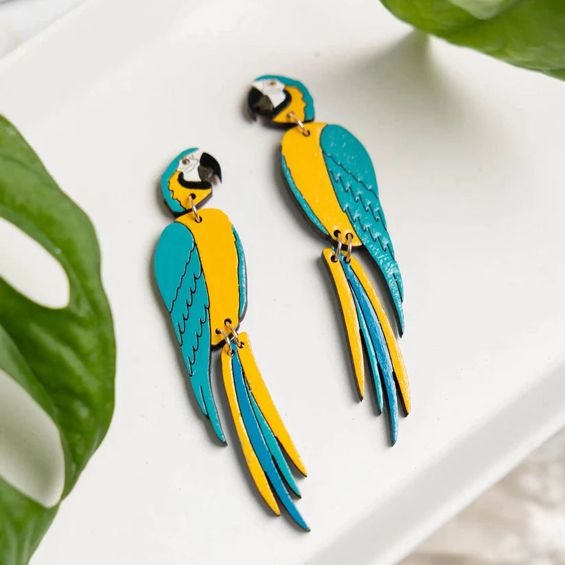 Blue & Gold Macaw Parrot Earrings