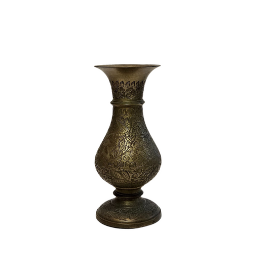 Indian Carved Brass Vase Short