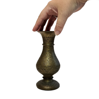 Indian Carved Brass Vase Short