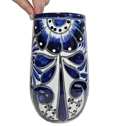 Blue & White Mexican Pottery Vase - Bloom