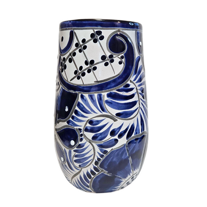 Blue & White Mexican Pottery Vase - Bloom