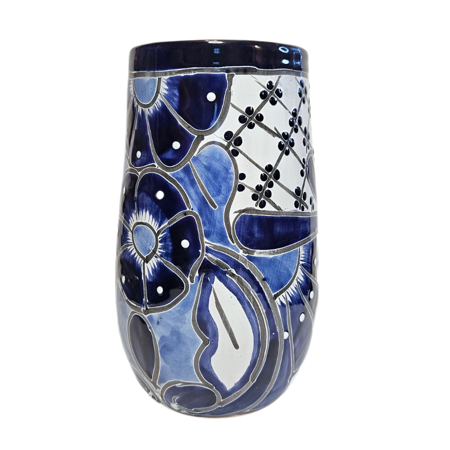 Blue & White Mexican Pottery Vase - Floral