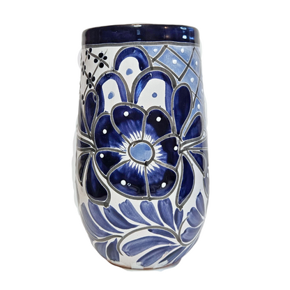 Blue & White Mexican Pottery Vase - Floral