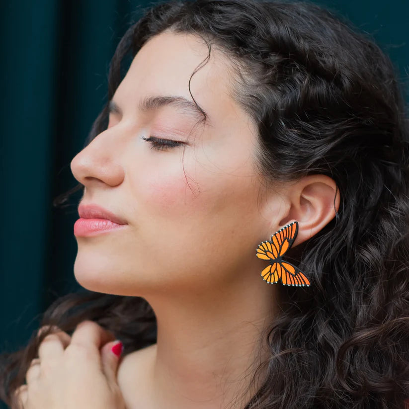 Orange Monarch Butterfly Earrings