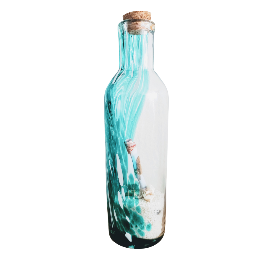 Recycled Glass Swirl Bottle - Teal