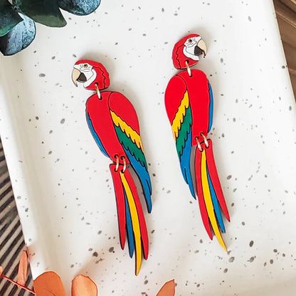 Scarlet Red Macaw Parrot Earrings